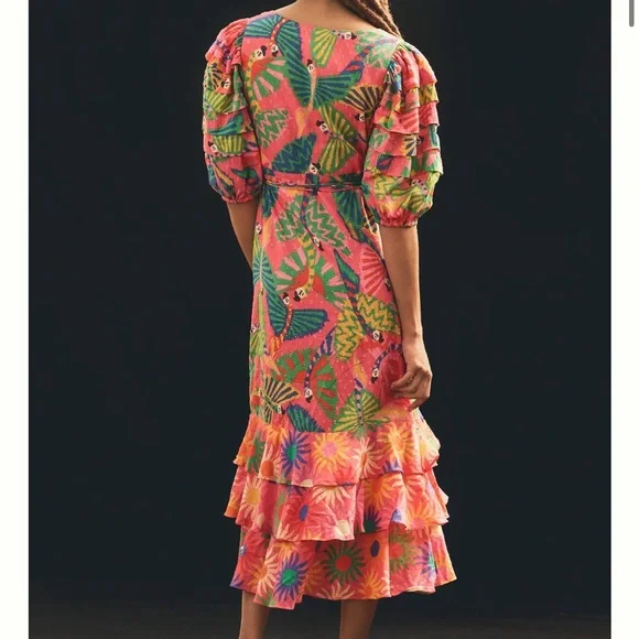 Farm Rio Macaw Ruffled Wrap Dress size Small - Picture 3 of 8
